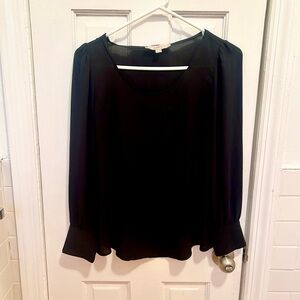 LOFT Long-sleeved Black Blouse with Gold Button Accents
